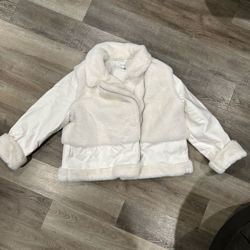 Women’s white Plus Size XXL Nine West Faux Fur Faux leather waist Teddy Coat - Picture 1 of 5